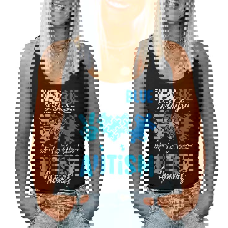 I Wear Blue For My Son Autism Awareness Mom Dad Parents Women Tank Top