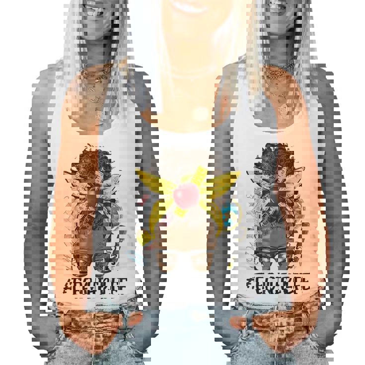 Afro Teacher Life Messy Bun Black African American Educator Women Tank Top