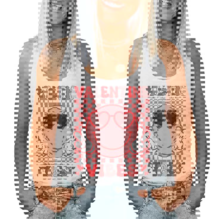 Groovy Valentine Vibes Valentines Day For Girl Womens Women Tank Top