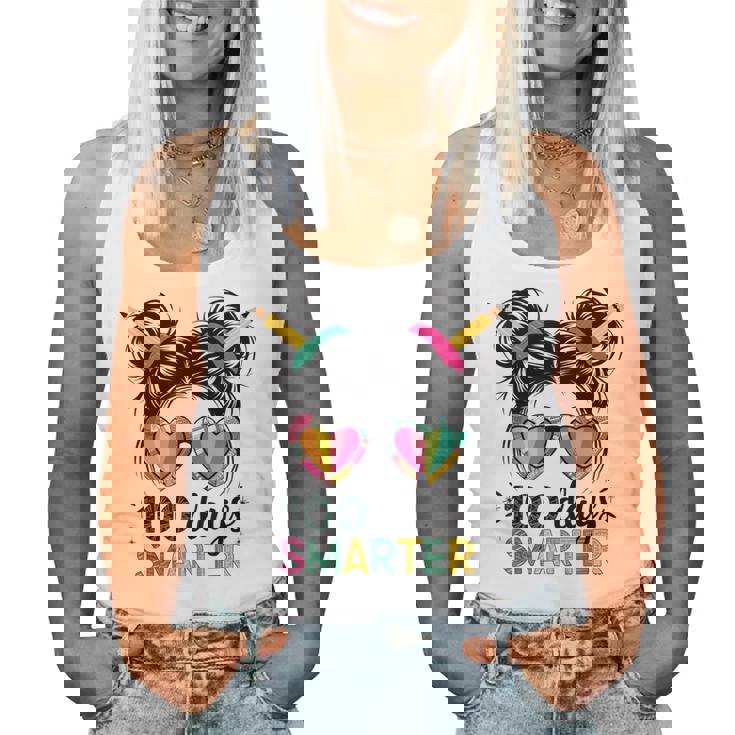 Messy Hair Bun 100 Days Smarter 100Th Day Of School Kid Girl Women Tank Top