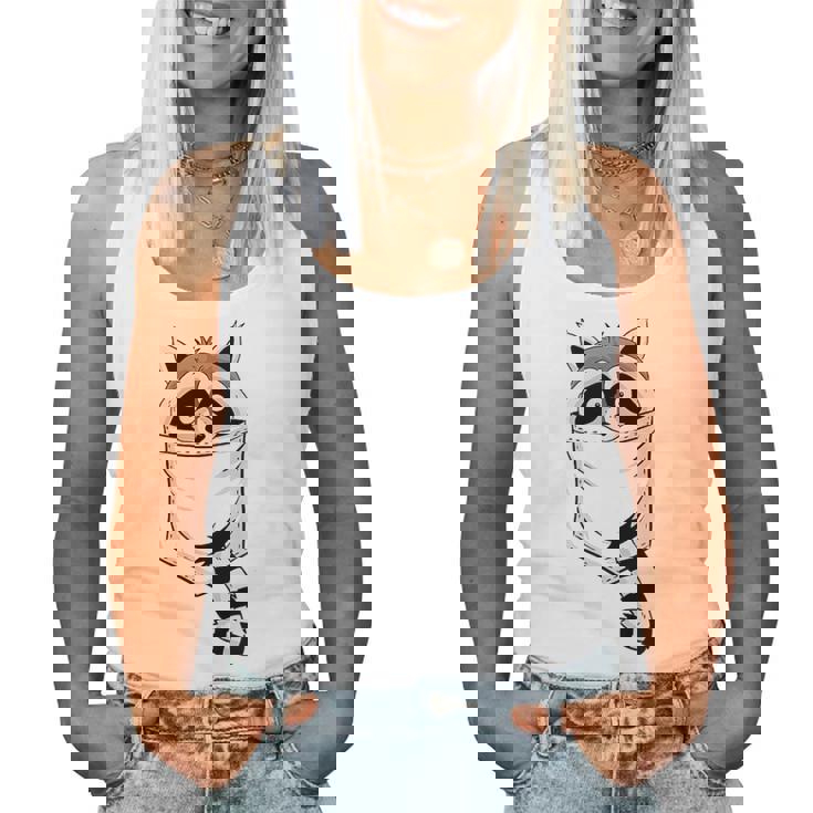 Raccoon Cartoon Pocket Tank Top - Women's Casual Fit