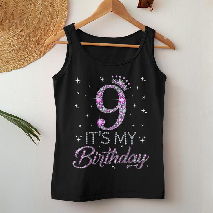 9 It's My Birthday Pink Crown Happy 9Th Birthday Girl Tank Top Frauen Lustige Geschenke