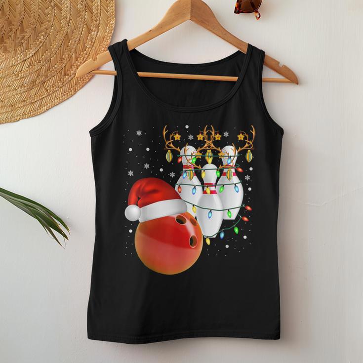 Bowling Christmas Bowling Santa Hat Christmas Lights Tank Top Frauen Lustige Geschenke