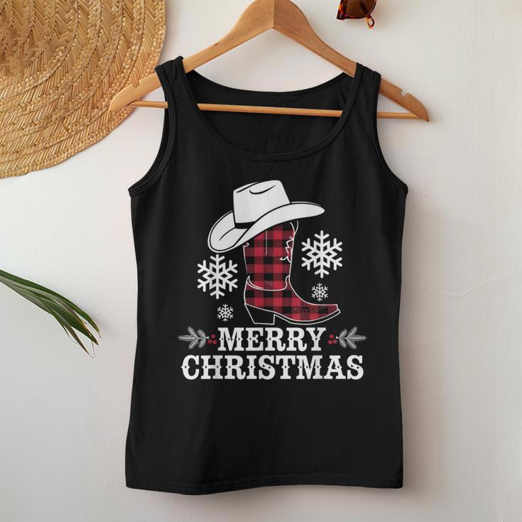 Christmas Cowboy Boots Checked Xmas Western Country Cowgirl Tank Top Frauen Lustige Geschenke