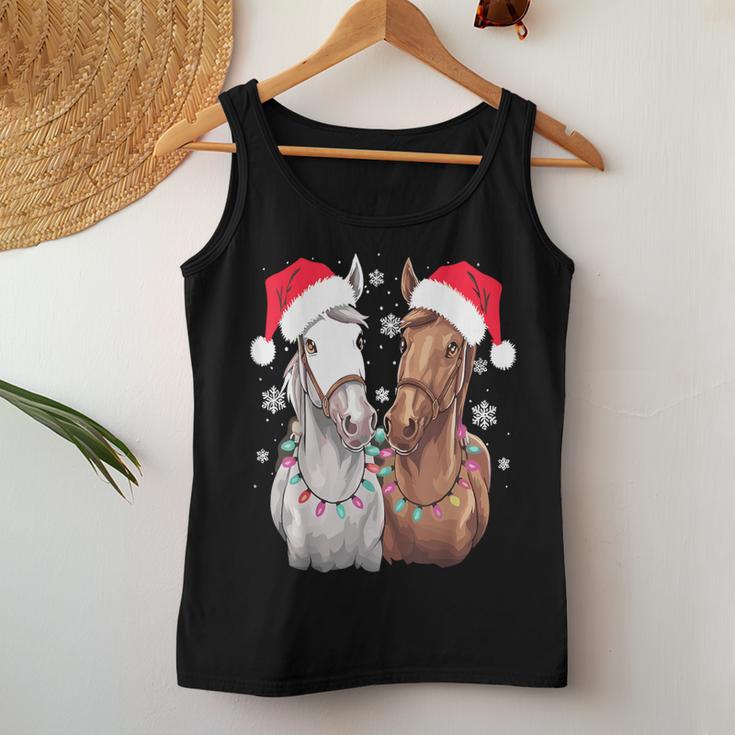 Christmas Lights For Horse Lovers Reindeer Santa Hat Horse Christmas Tank Top Frauen Lustige Geschenke