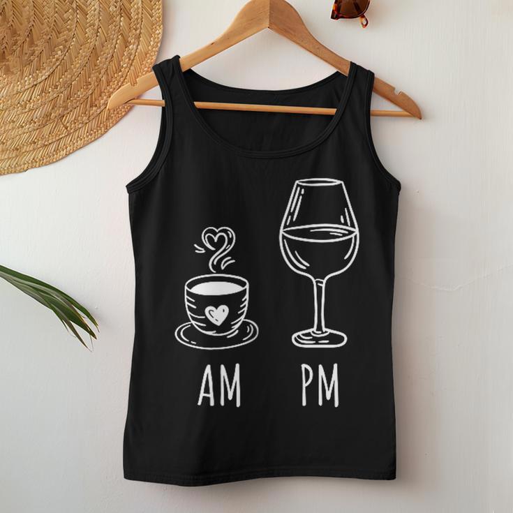 Am Coffee Pm Wine Drink Wine Loveino Tank Top Frauen Lustige Geschenke