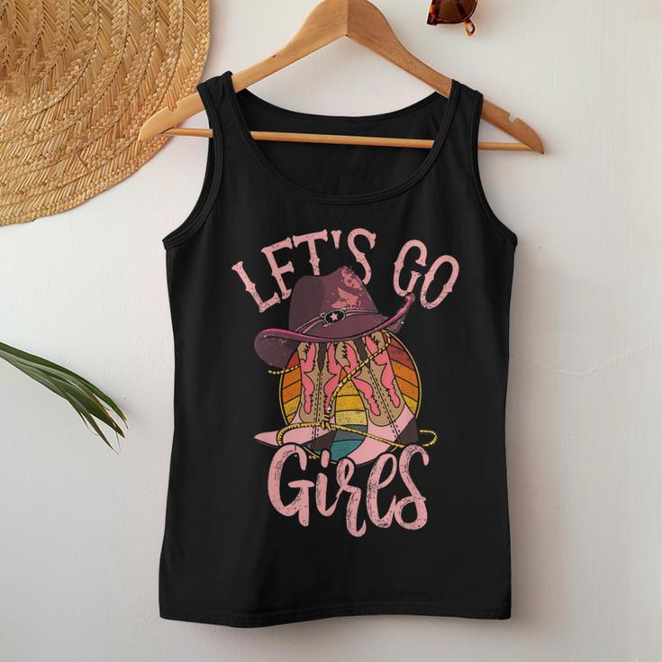 Cowboy Hat Boots Let Is Go Girls Western Pink Cowgirls Tank Top Frauen Lustige Geschenke