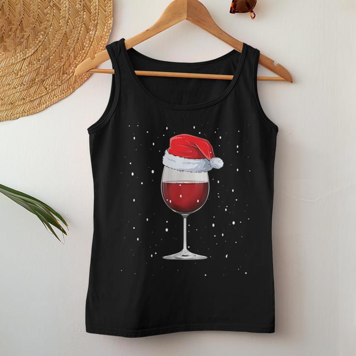 Glass Red Wine With Christmas Hat Wine Christmas Tank Top Frauen Lustige Geschenke