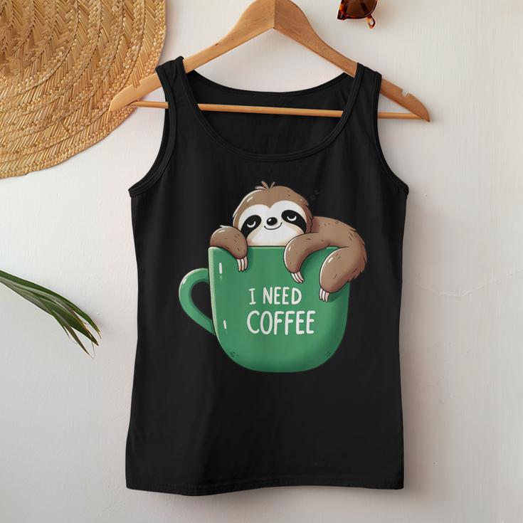 I Need Coffee Sloth Coffee Tired Sleeping Tank Top Frauen Lustige Geschenke