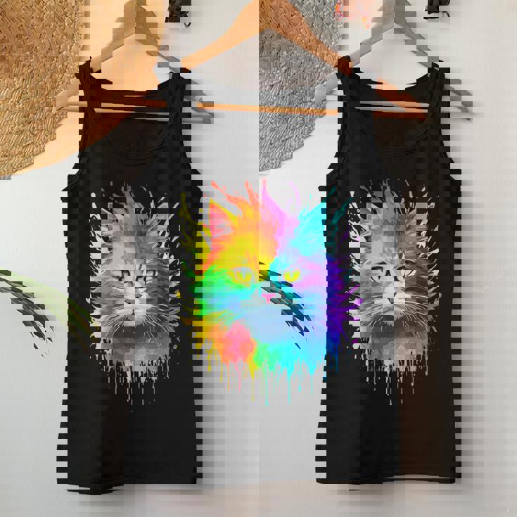 Rainbow Cat Realistic Watercolor Cute Cat Paint Colorful Cat Women Tank Top Personalized Gifts