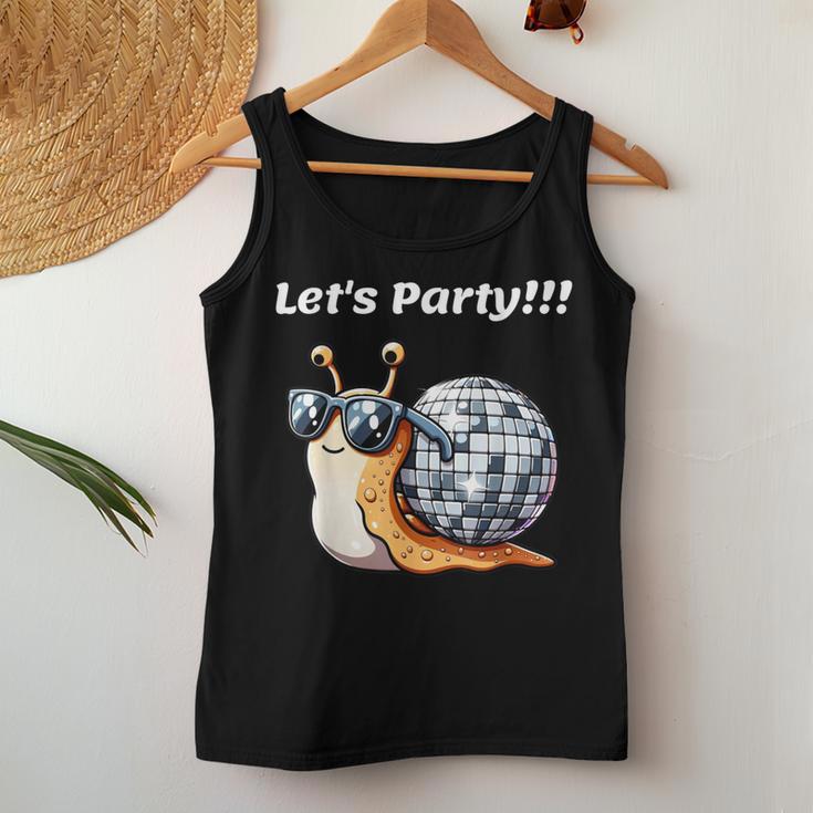 Snail's Disco Lover Groovy Party Snail With Disco Ball Tank Top Frauen Lustige Geschenke