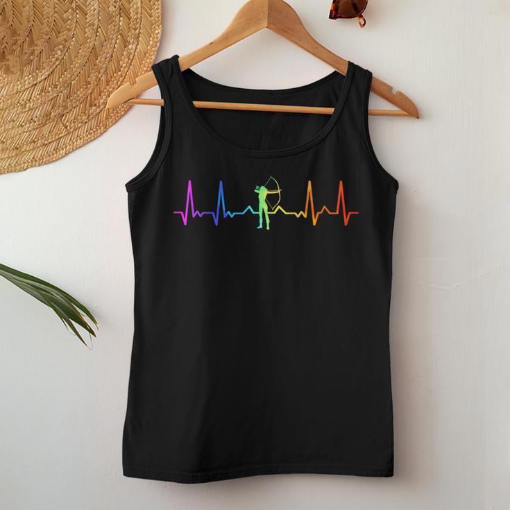 Traditional Archery Bowhunting Bowhunter Hd0 Damen Mädchen Bogenschützen Herzschlag Puls Regenbogen Schwarz S Tank Top Frauen Lustige Geschenke