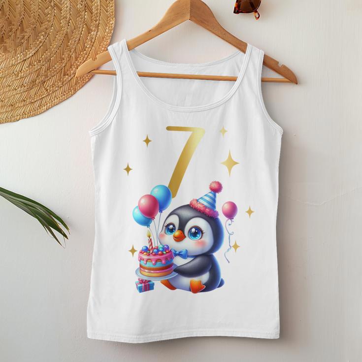 Children's Birthday 7 Girl Penguin Animals Party 7 Years Old Tank Top Frauen Lustige Geschenke