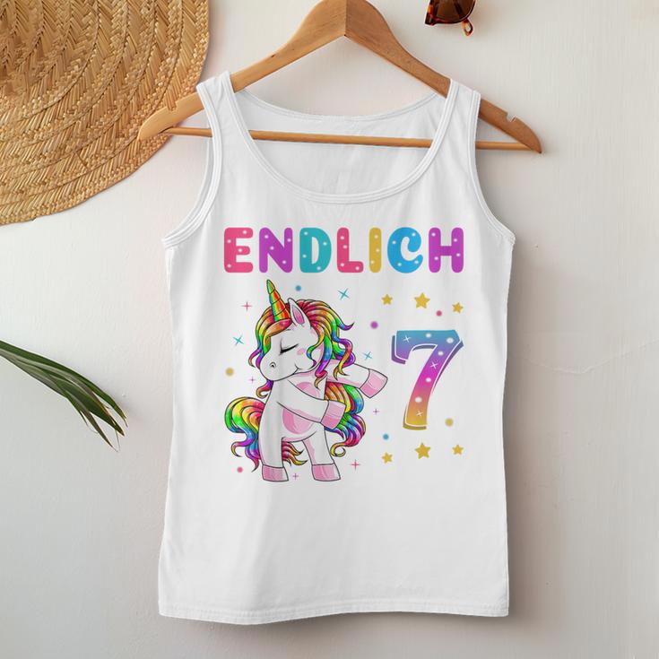 Kinder Endlich 7 Geburtstag Mädchen 7 Jahre Lustiges Party Einhorn Tank Top Frauen Lustige Geschenke