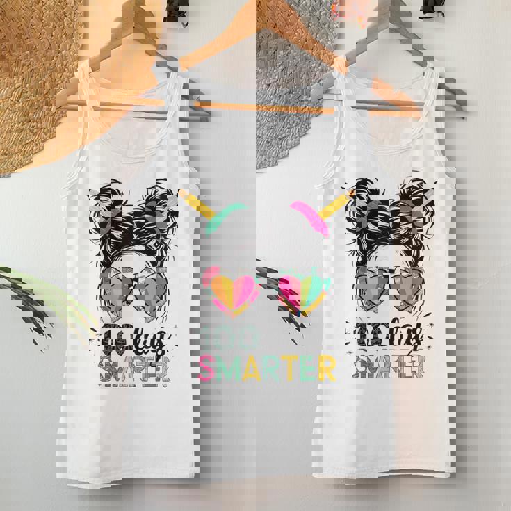 Messy Hair Bun 100 Days Smarter 100Th Day Of School Kid Girl Women Tank Top Personalized Gifts