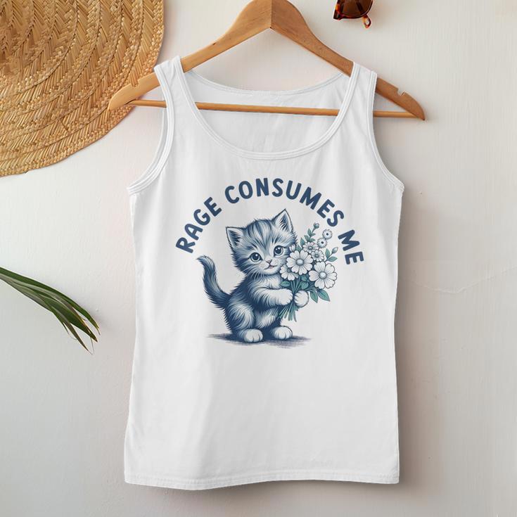 Rage Consumes Me Cat Flower Cute Kitty Cat Meme Gray Tank Top Frauen Lustige Geschenke