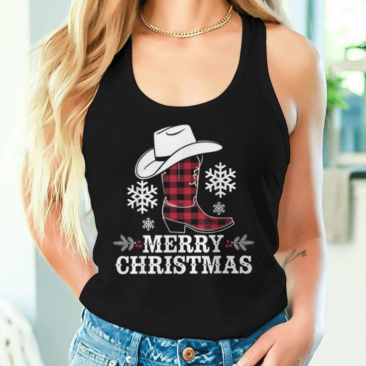 Christmas Cowboy Boots Checked Xmas Western Country Cowgirl Tank Top Frauen Geschenke für Sie