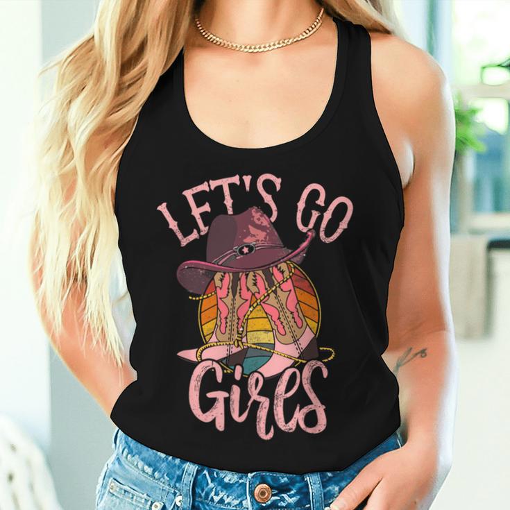 Cowboy Hat Boots Let Is Go Girls Western Pink Cowgirls Tank Top Frauen Geschenke für Sie