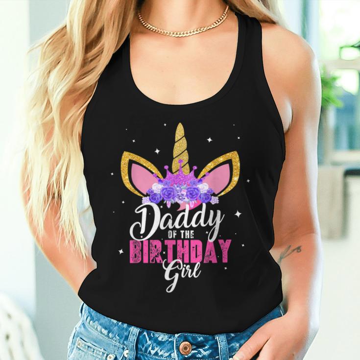 Daddy Of The Birthday Girl Unicorn Birthday Father Dad Blue Tank Top Frauen Geschenke für Sie