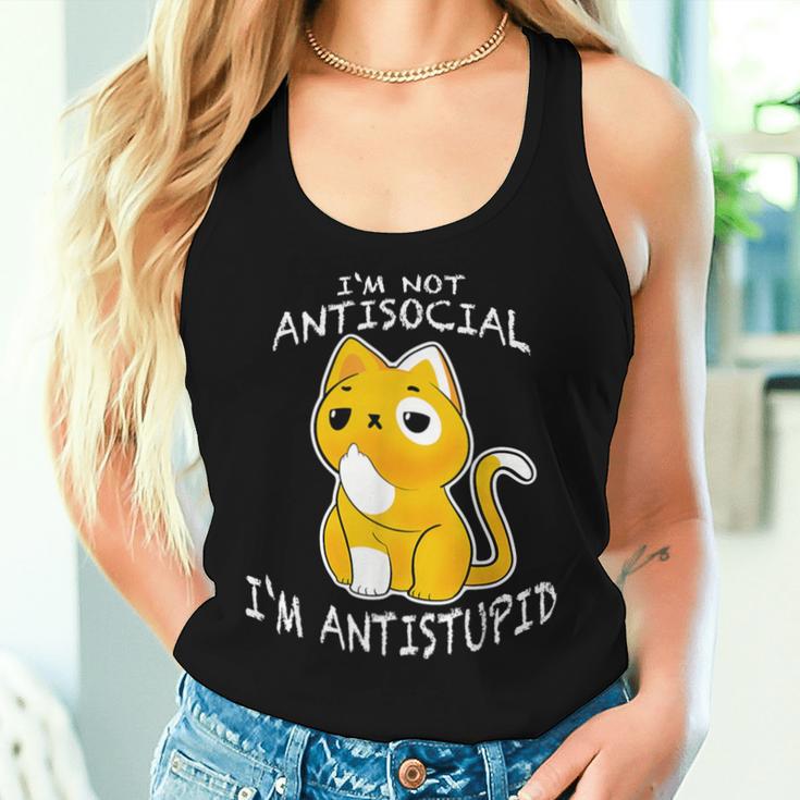 I'm Not Antisocial I'm Antistupid Sarcastic Cat Tank Top Frauen Geschenke für Sie