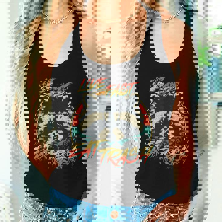 Live Fast Eat Trash Retro Trash Panda Raccoon Women Tank Top Gifts for Her