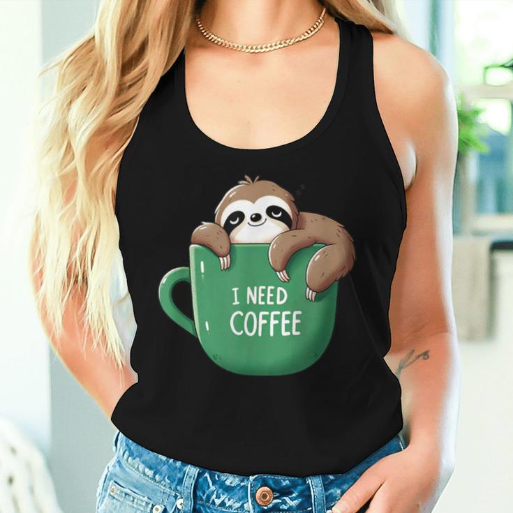 I Need Coffee Sloth Coffee Tired Sleeping Tank Top Frauen Geschenke für Sie