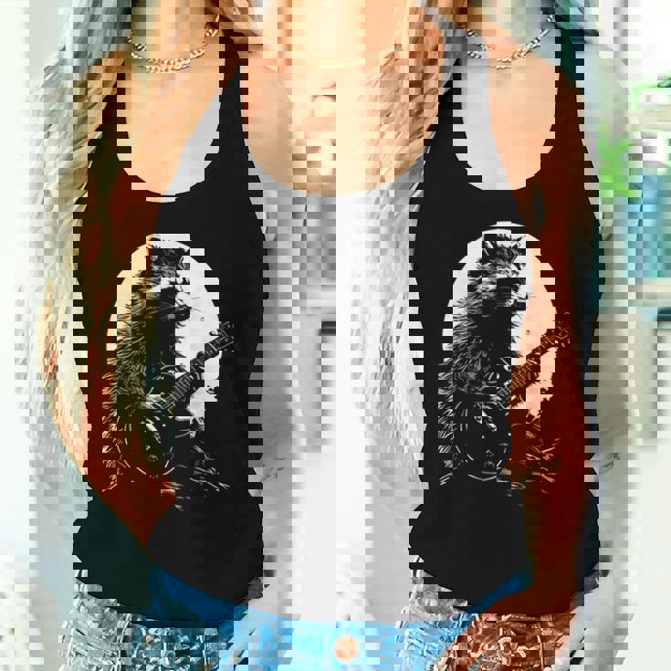 Raccoon Guitarist Tank Top for Women - Quirky Moonlit Design Gifts for Her