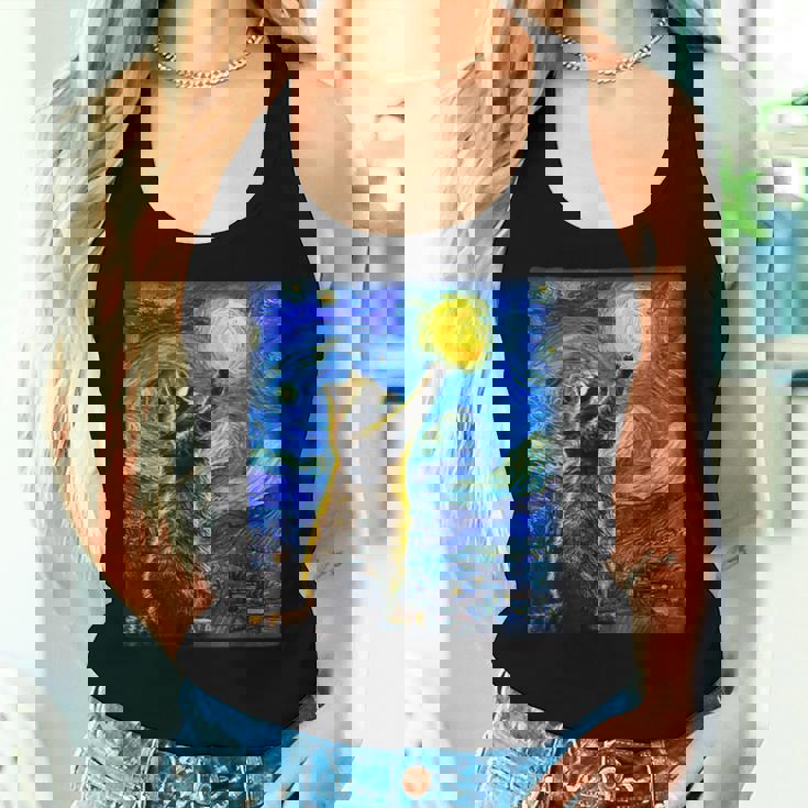 Raccoon Starry Night Van Gogh Women’s Tank Top - Art Lover’s Delight Gifts for Her