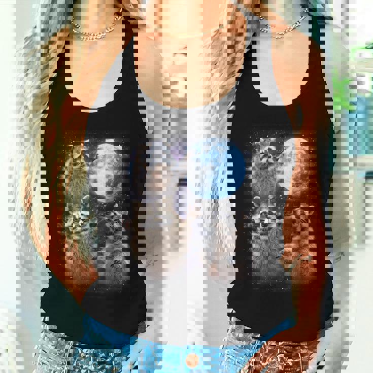 Raccoons Howling Moon Tank Top for Women - Whimsical Night Design Gifts for Her