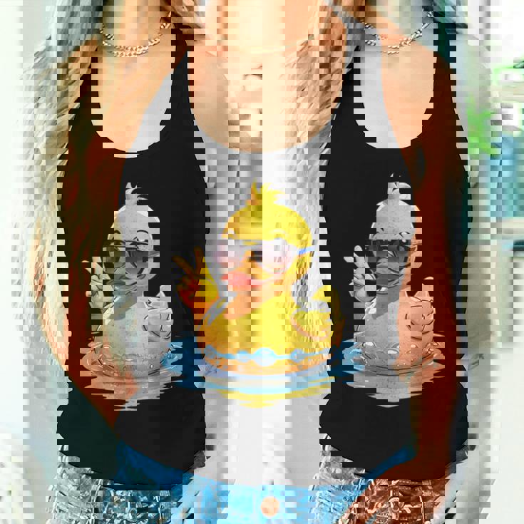 Retro Groovy Yellow Rubber Duck Peace Duck Lovers Women Tank Top Gifts for Her