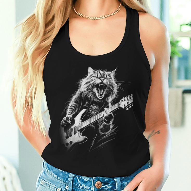 Rock Cat With Guitar Cat Motif Man Woman Tank Top Frauen Geschenke für Sie