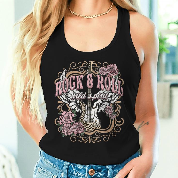 Rock And Roll Wild Spirit Boho Angel Wings Floral Guitar Tank Top Frauen Geschenke für Sie