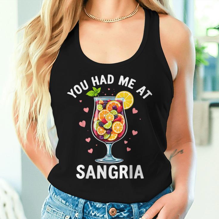 You Had Me At Sangria Wine Lover Drink Tank Top Frauen Geschenke für Sie