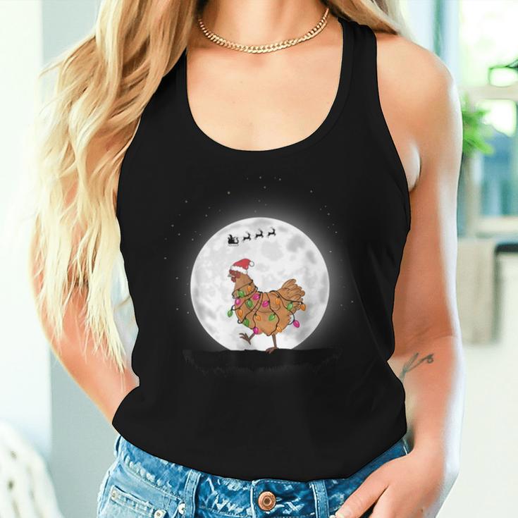 Santa Chicken Christmas Lights Chicken Farmer Christmas Tank Top Frauen Geschenke für Sie