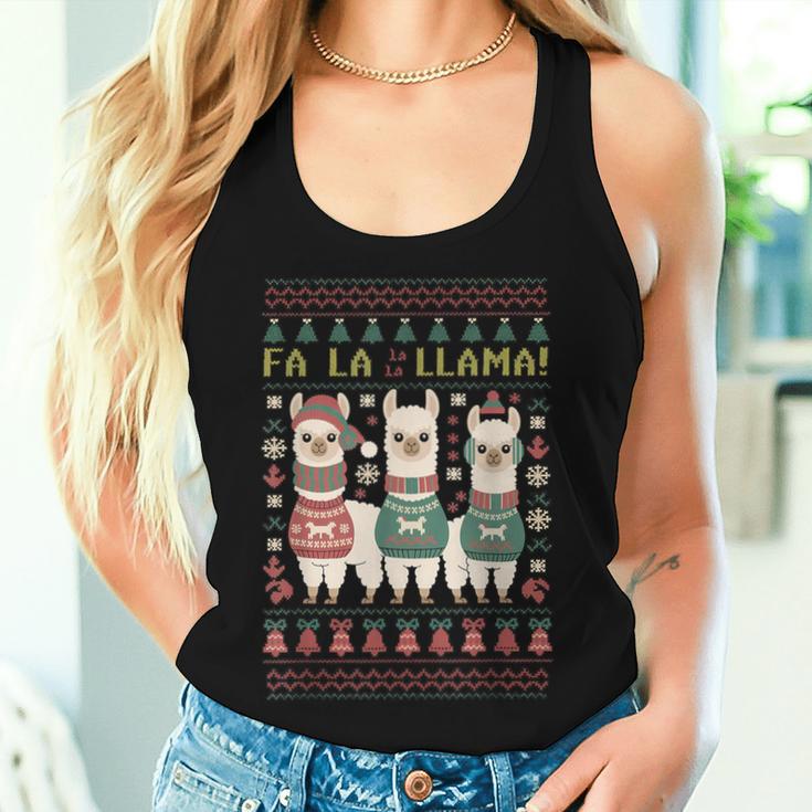 Ugly Christmas Sweater Fa La La Llama Merry Xmas Cute Alpaca Tank Top Frauen Geschenke für Sie