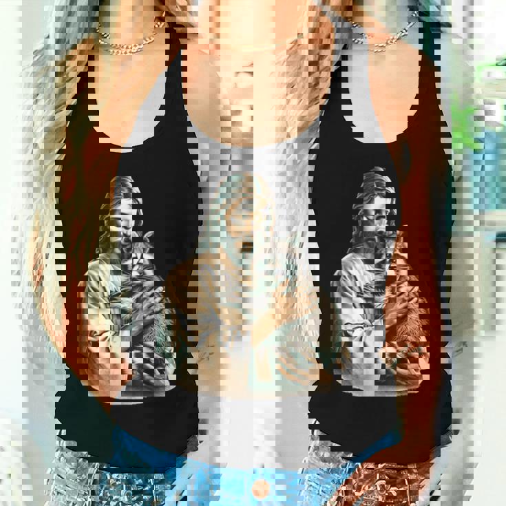 Vintage Jesus & Raccoon Lover Women's Tank Top - Rustic Charm Gifts for Her