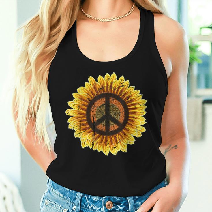 Vintage Sunflower Peace Sign Retro 70S Hippie Flower Power Tank Top Frauen Geschenke für Sie