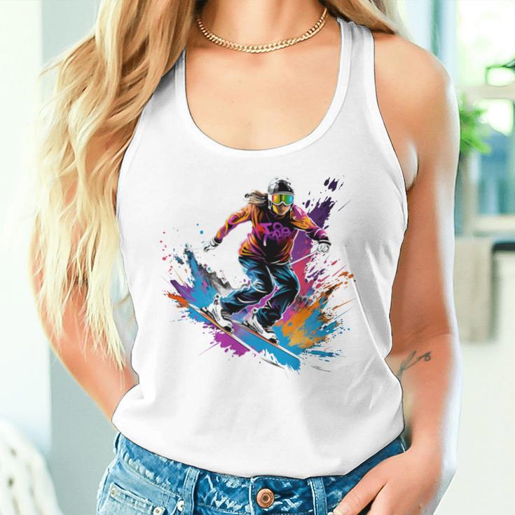 Colourful Ski Jumper Girl On Women's Ski Jumping Long-Sleeved Tank Top Frauen Geschenke für Sie