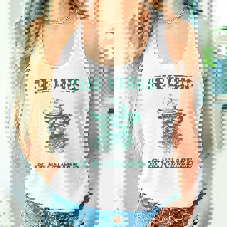 The Vibes Are In Shambles Sarcastic Raccoon Cowboy Women Tank Top Gifts for Her