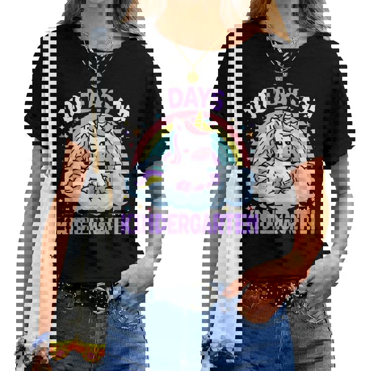 100Th Days Of Kindergarten Unicorn Girls 100 Days Of School Women T-shirt
