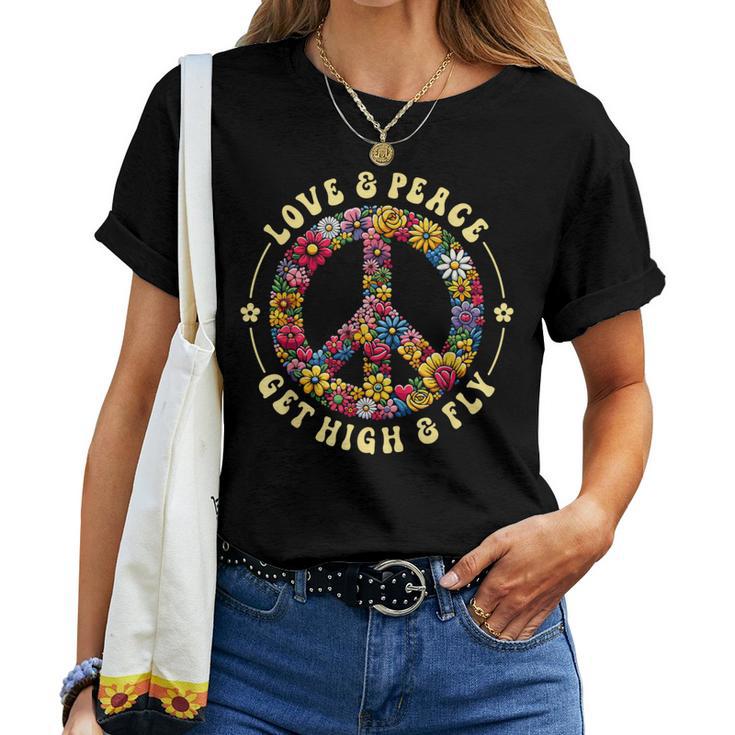 70S Flower Power Love Peace Hippie Costume T-shirt Frauen