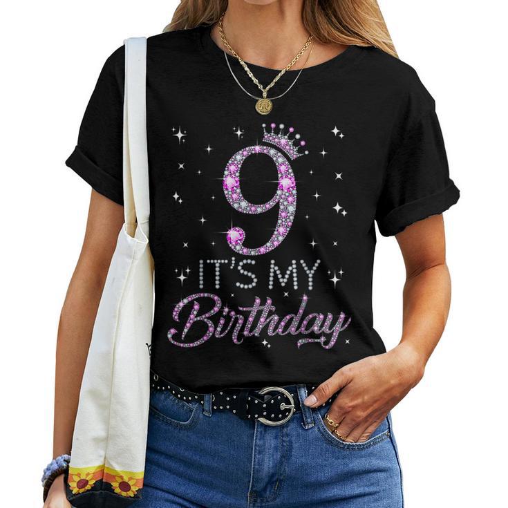 9 It's My Birthday Pink Crown Happy 9Th Birthday Girl T-shirt Frauen