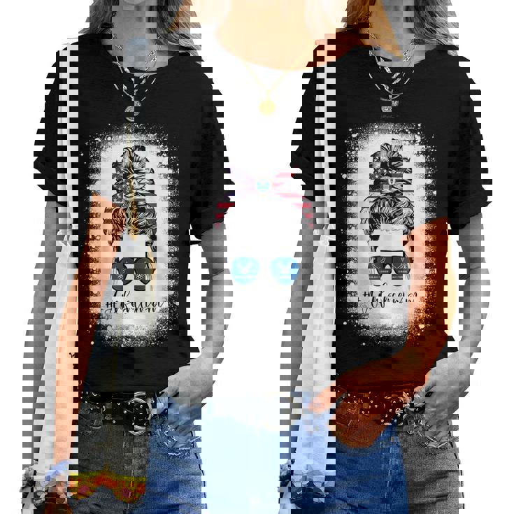 Bleached Air Force Mom Life Messy Bun Us Flag Women T-shirt