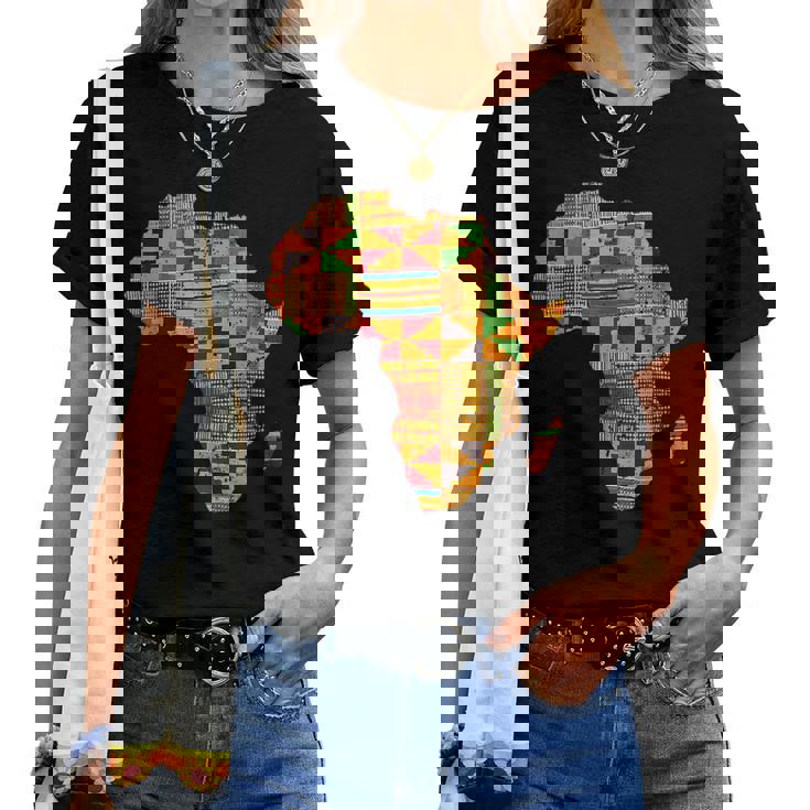 Cool Africa Map Kente Cloth For African Lover Women T-shirt