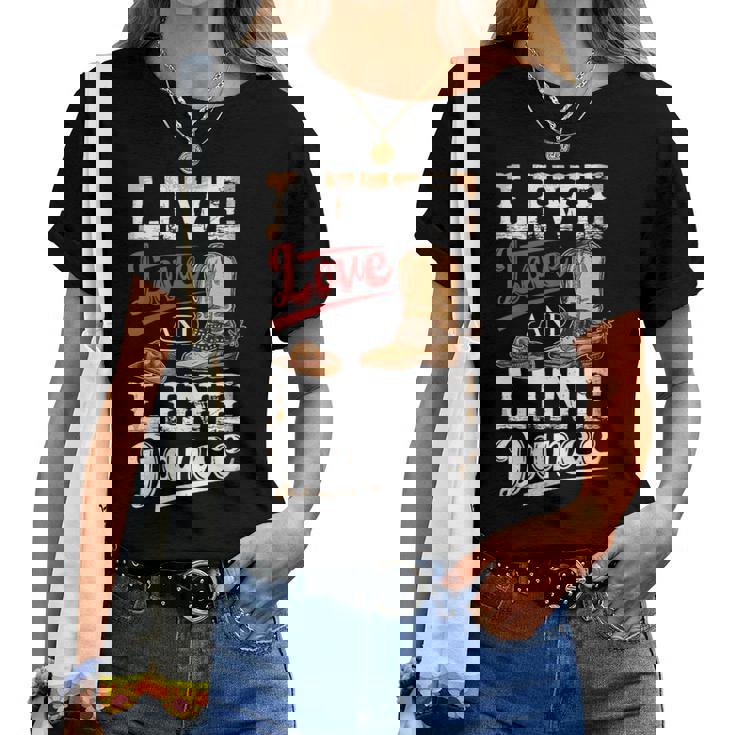 Cowboy Cowgirl Dancing Live Western Line Bailando Regalos Cuello Camiseta de mujer