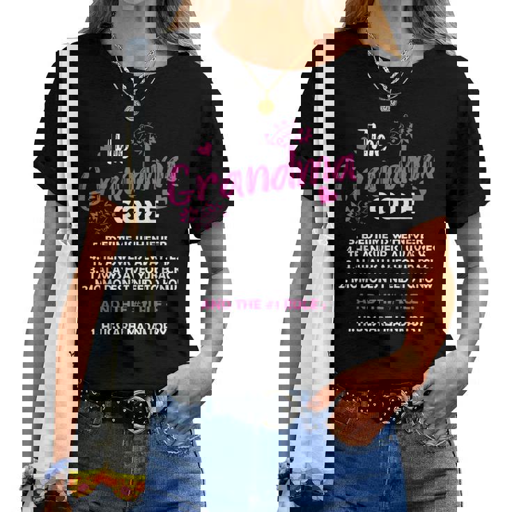 The Grandma Code Grammy Nana Grandma Grandmother Rules 'S Classic Fit Black Short Sleeve Cotton Blend Small Women T-shirt