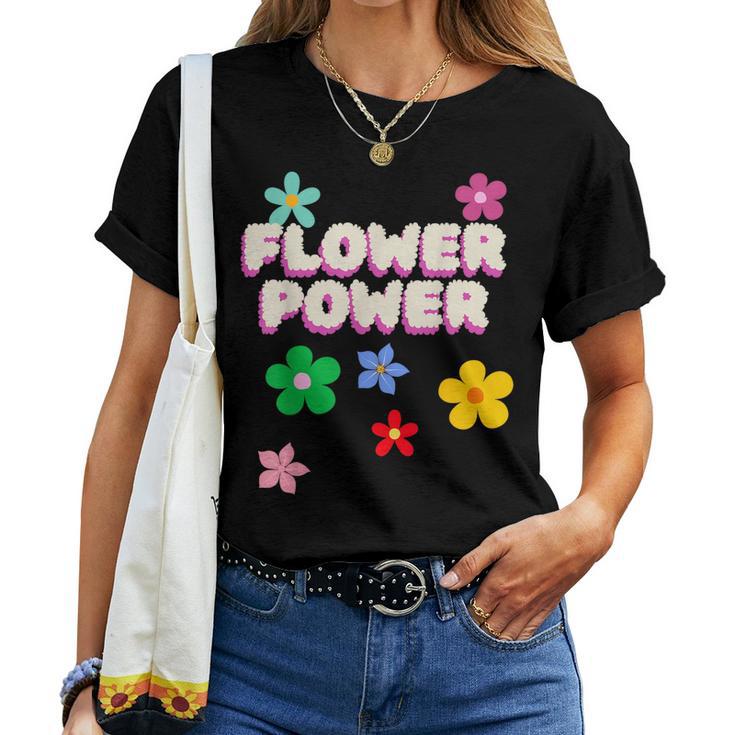 Hippie Costume 60S 70S Flower Power Süßes Groovy 70Er 60Er Jahre Party Schwarz Geblümt Crew-Ausschnitt S Erwachsene Party Retro Flower T-shirt Frauen
