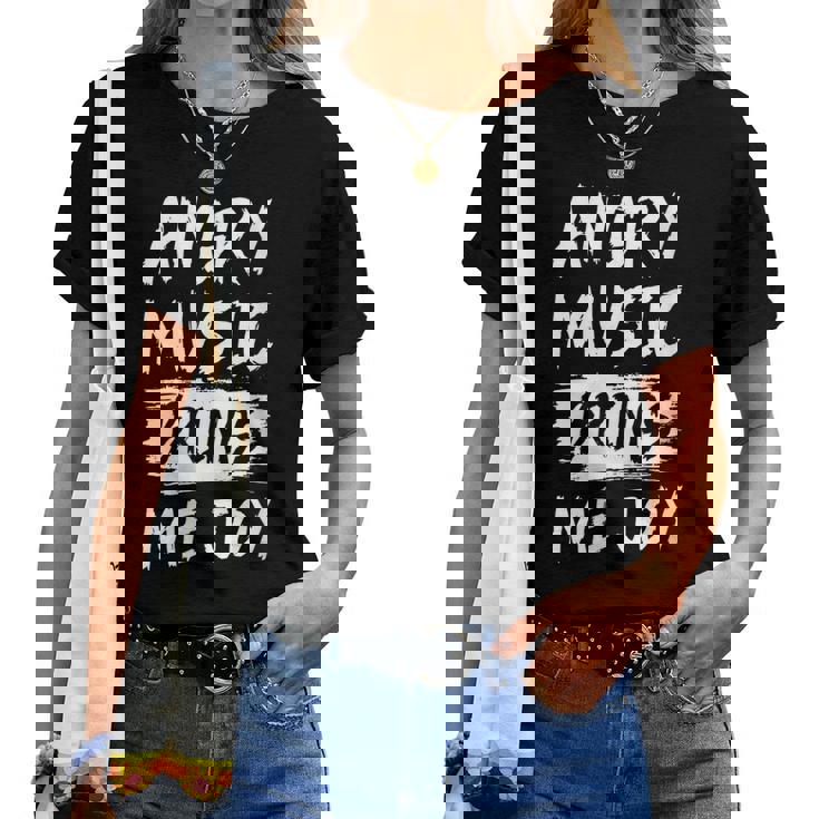 La Música Enojada Me Trae Alegría Metal Heavy Death Punk Rock Hard Cuello Camiseta de mujer