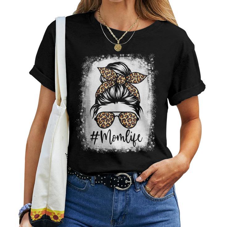Mom Life Bleached Graphic T-Shirt - Leopard Print, Women's Casual Loose Fit Tee, Purple, Size XL