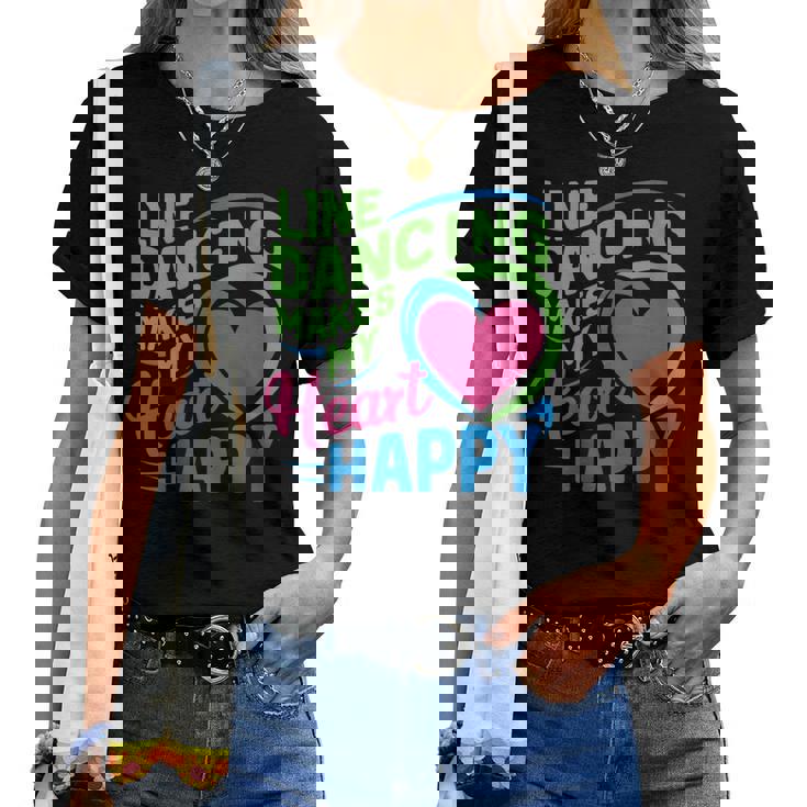 Line Dancing Hace Mi Corazón Feliz Danza Cuello Camiseta de mujer